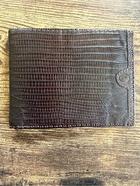 Trussardi Brown Lizard-Embossed Leather Bi-Fold Wallet